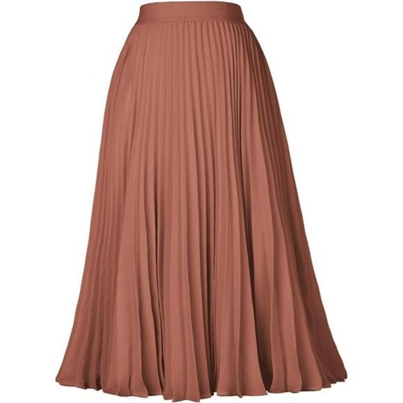 Womens High Waist Pleated A Line Midi Skirt Flowy Swing Skirt with Pockets - Picture 6 of 6